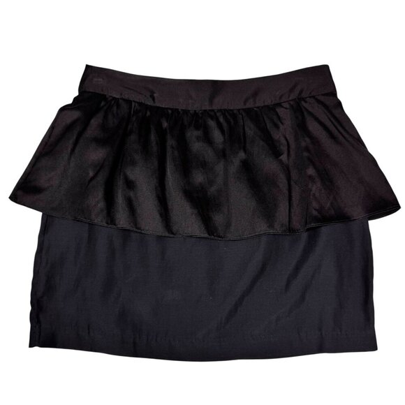 VTG Rory Beca Peplum Mini Skirt Sz.S Black Silk Black Minimalist Goth Coquette - Picture 1 of 8